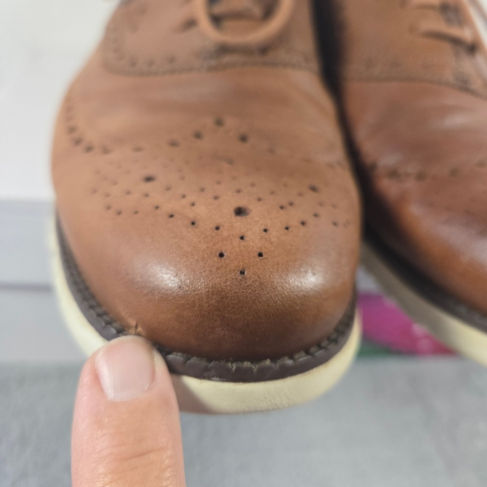Cole Haan Zerogrand Wingtip Oxford British Tan Leather Shoes C14493 Mens 12M - Picture 3 of 8